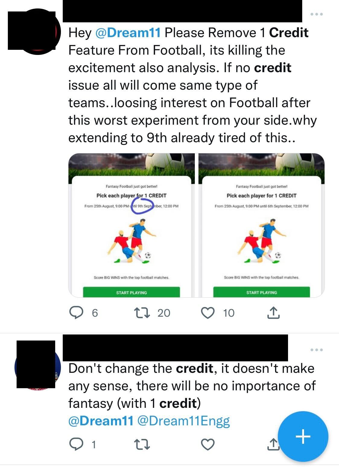 User complaints on the absence of credits